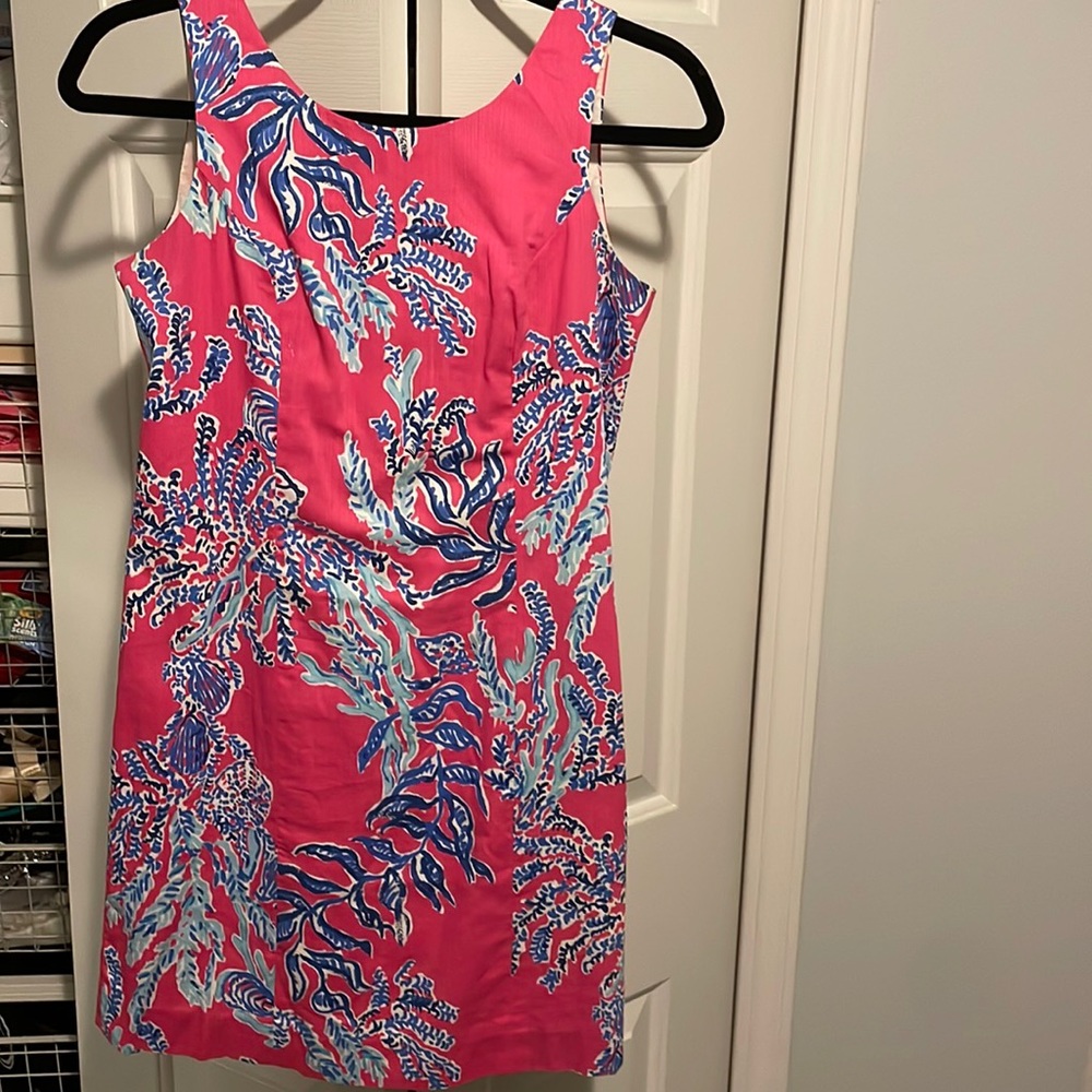Pink and blue Lilly dress with gold starfish zipper